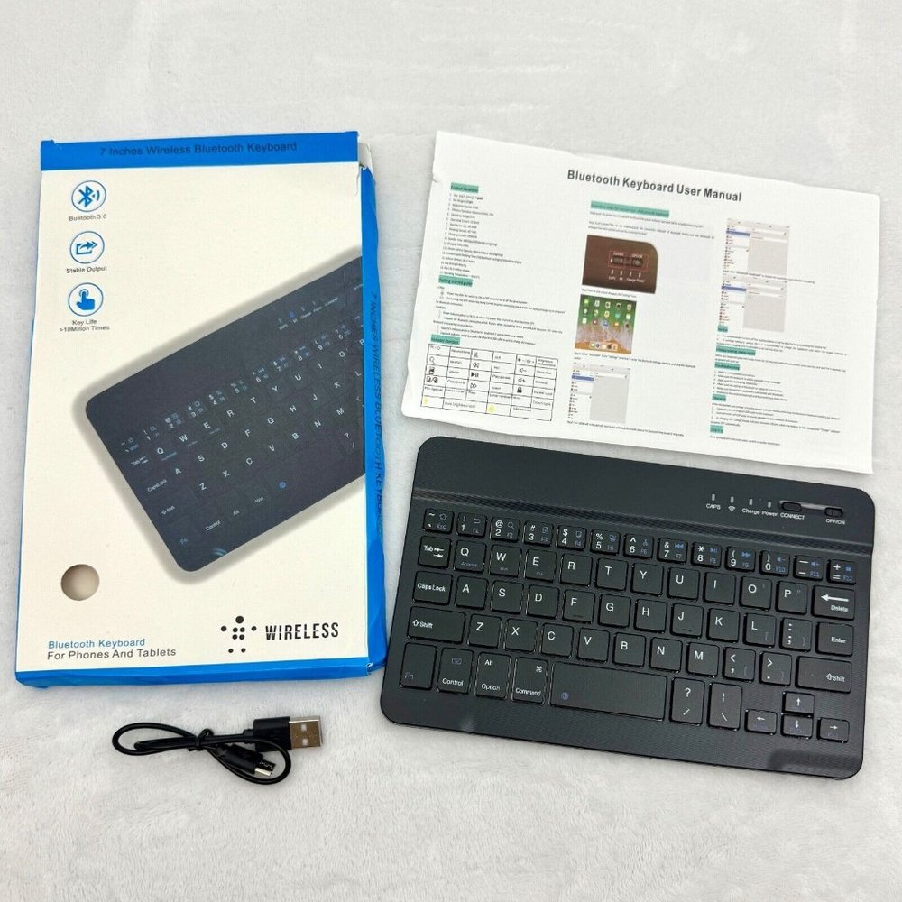 Bluetooth Keyboard for Phones & Tablets 7" Wireless Black